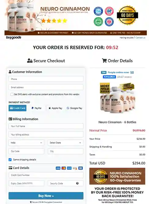 Neuro Cinnamon Secure Order Page — Checkout